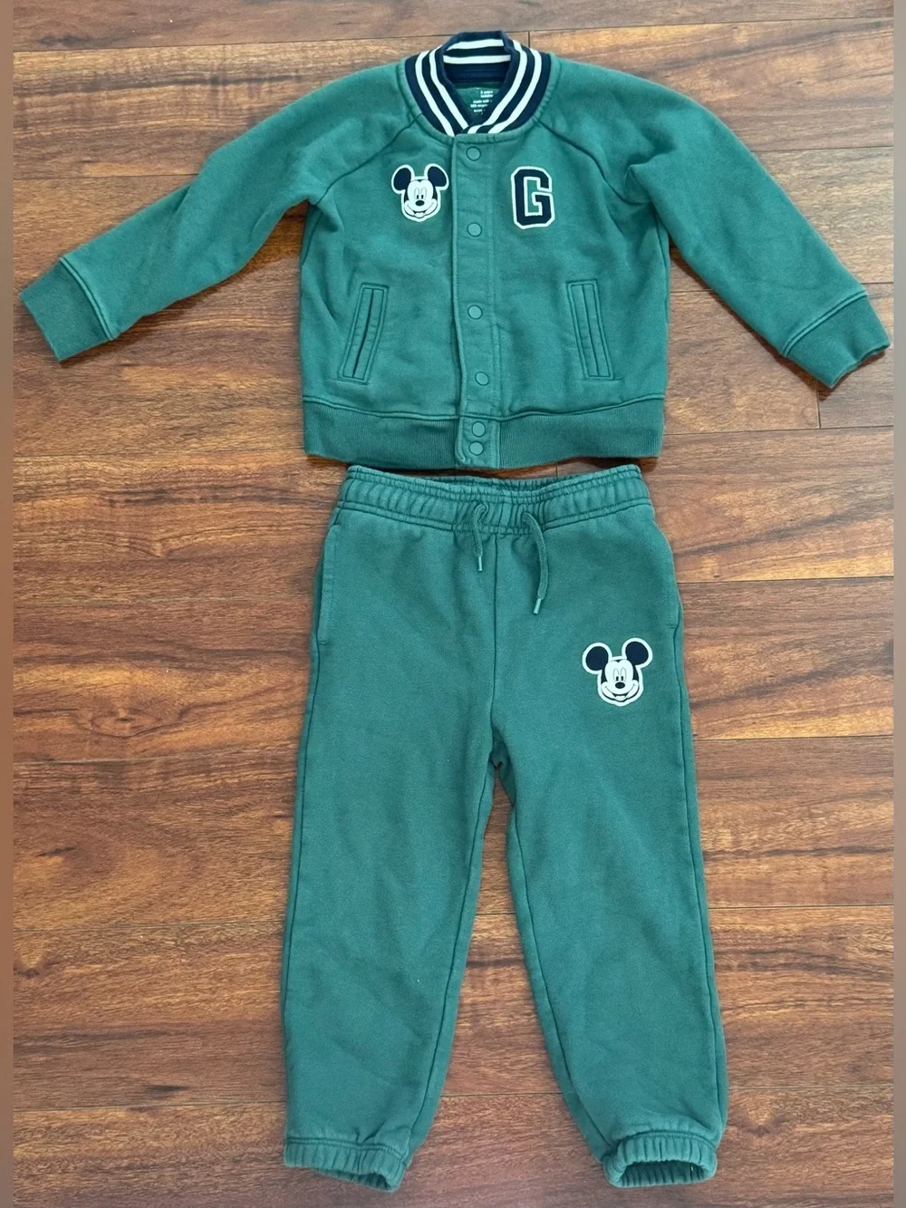 GAP Green Mickey Varsity Sweatshirt & Joggers Set
